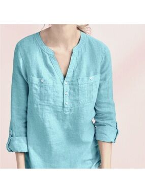 Talbots White Linen Blend Tunic Top L